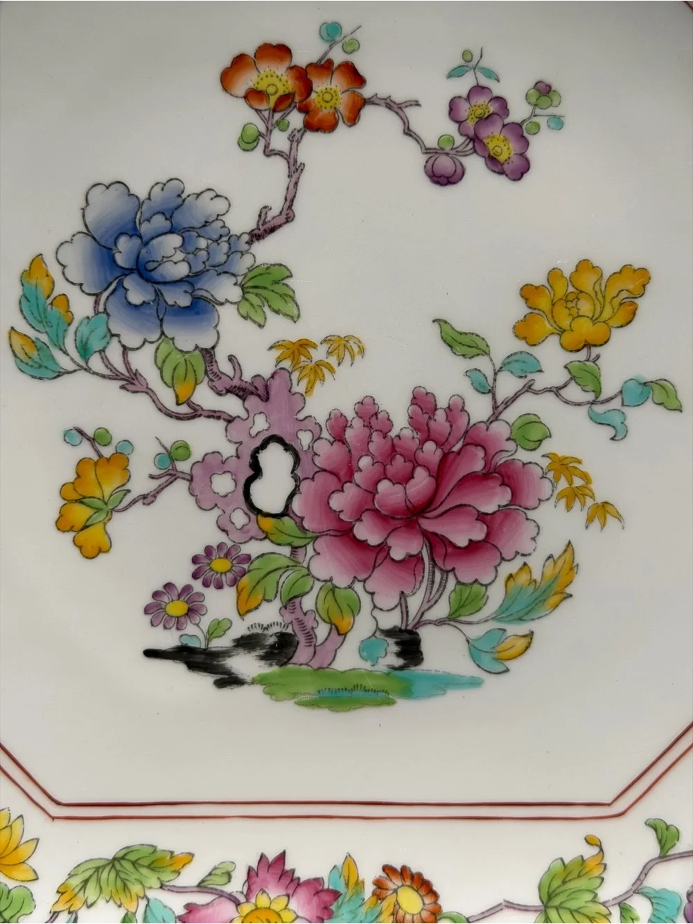 SPODE Famille Rose White Ceramic Octagonal Serving Platter Dish Plate England